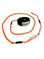 Kaohi Bungee Style Wing Leash in orange with padded wrist cuff and 12 inch pigtail extender