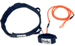 Kaohi orange bungee wing leash with carabiner shown with the Kaohi Padded Black Belt
