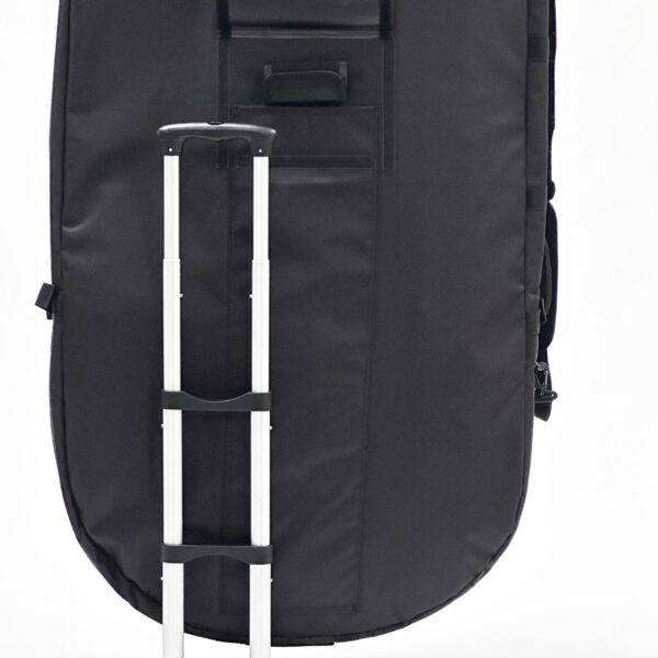 FBC Travel Bag Trolley fitted to an FBC travel bag, telescoping handle extended