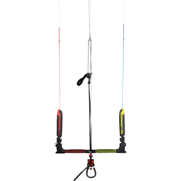 Naish Torque 3 Control System kite bar front view with color-coded red and yellow grips