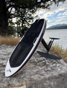 LiftX Florence 4'7 eFoil on the Columbia River shoreline in the Gorge