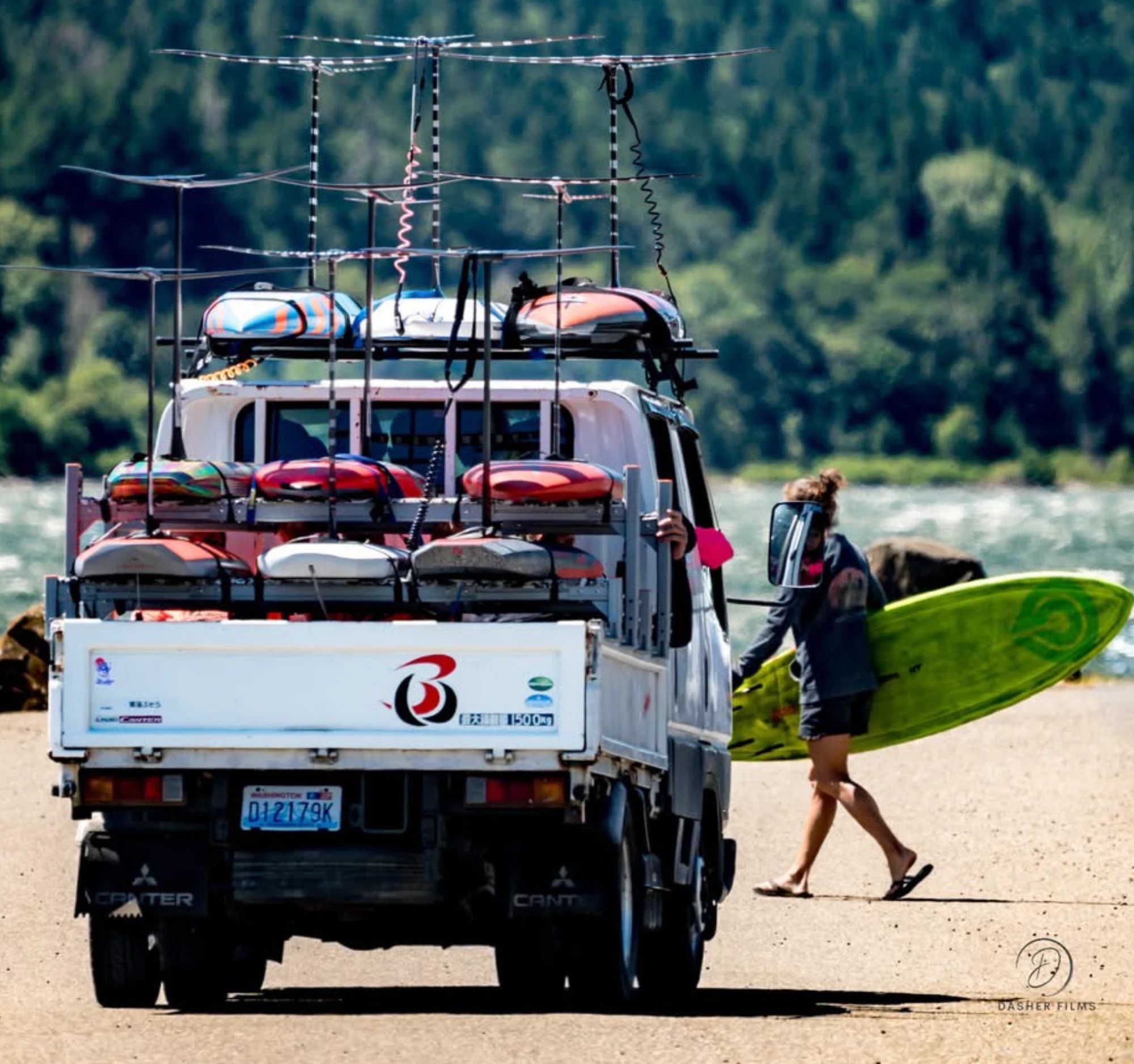 Kevin McHugh's shuttle rig loaded with foilboards, Big Winds logo on back. Photo: Dasher Films Kevin McHugh's shuttle rig loaded with foilboards, Big Winds logo on back. Photo: Dasher Films
