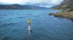 T.J. Gulizia riding a LiftX eFoil wearing a helmet and life vest at the Hatchery, Columbia River Gorge. Drone: Dan Gavere